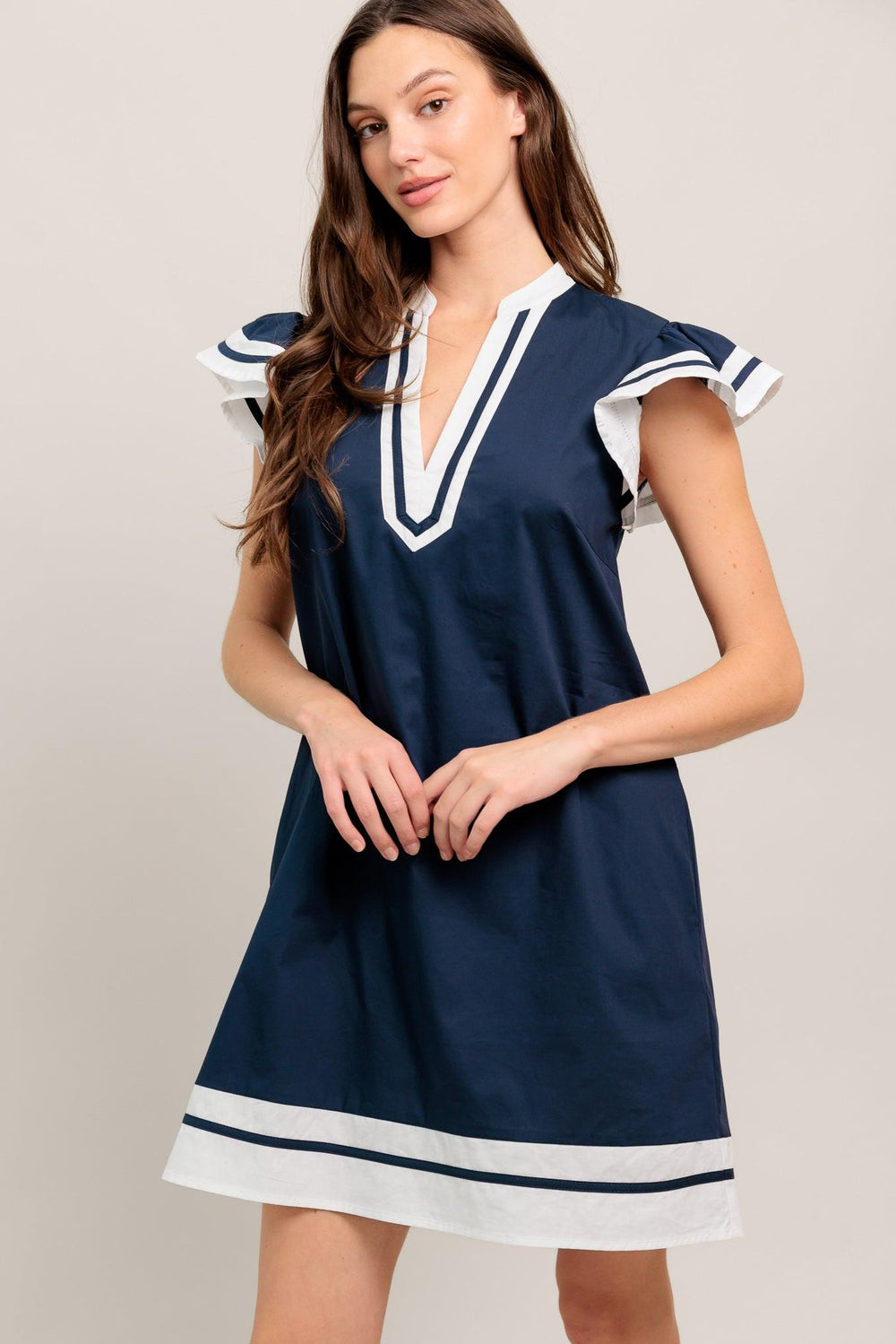 PORTSIDE POLISH WOVEN MINI DRESS.