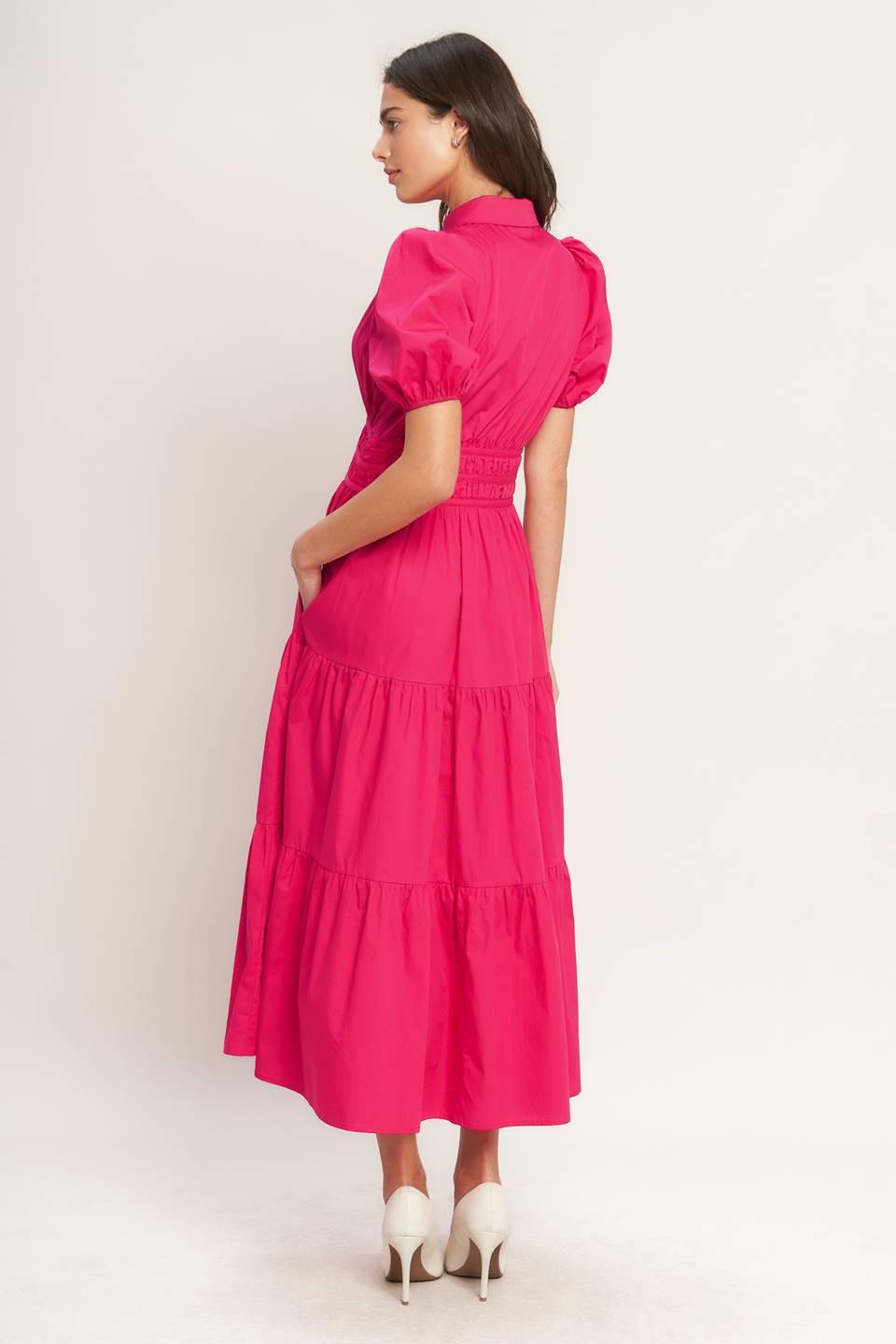 SUGAR CLOUD WOVEN MIDI DRESS.