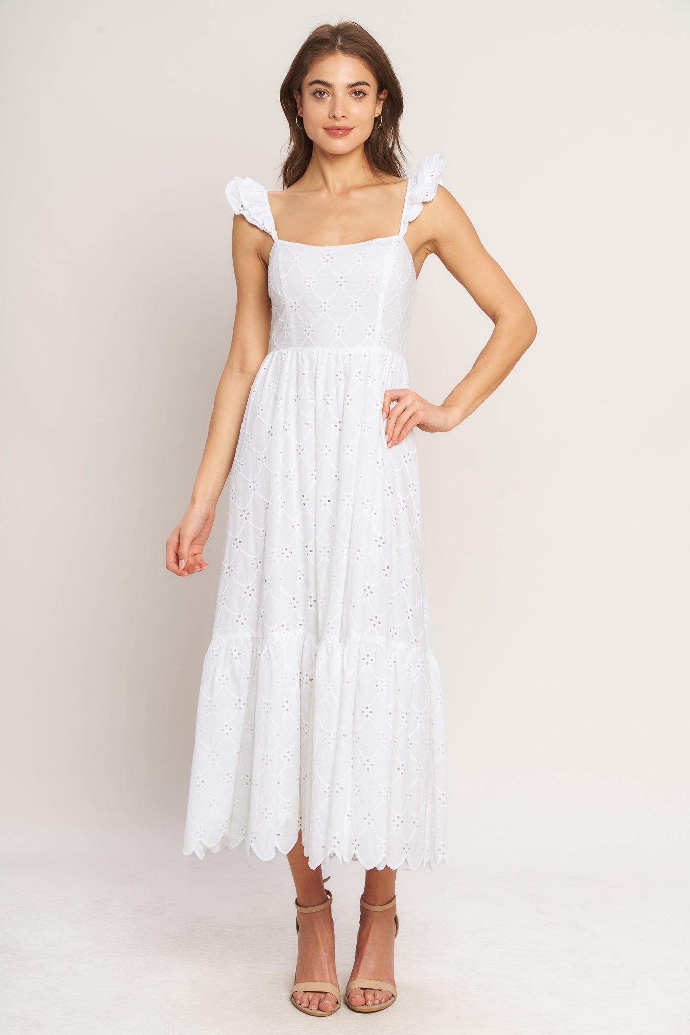 SWEET ESCAPE WOVEN EYELET MIDI DRESS L FLYING TOMATO White / L SWEET ESCAPE WOVEN EYELET MIDI DRESS L FLYING TOMATO White / L