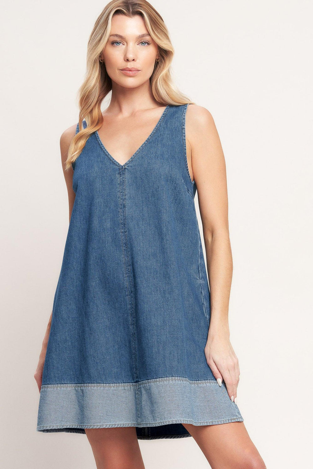 MAIN STREET DENIM MINI DRESS.