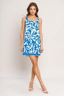 AZURE SWIRL WOVEN MINI DRESS.