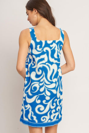 AZURE SWIRL WOVEN MINI DRESS.