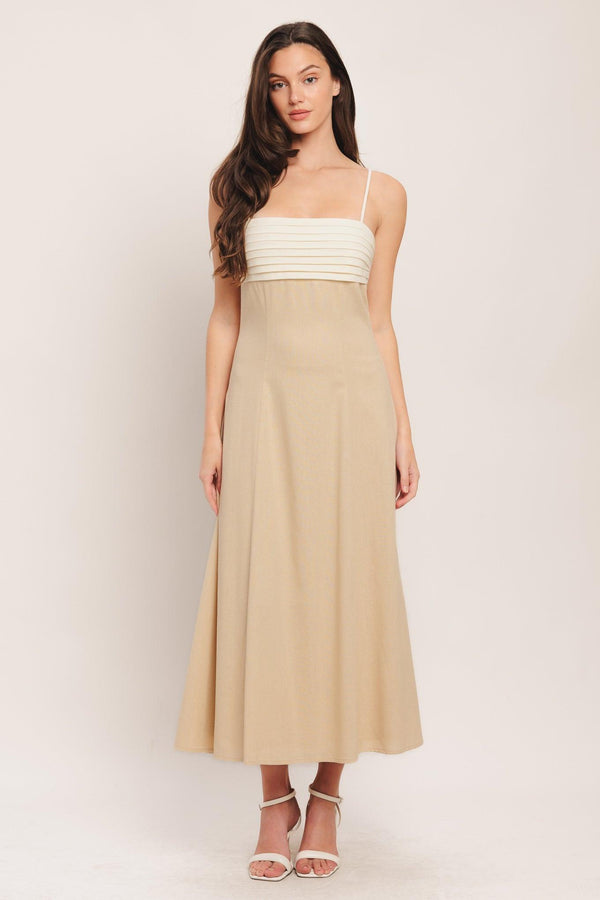 QUIET LUXE MOMENT WOVEN MIDI DRESS.