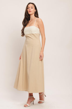 QUIET LUXE MOMENT WOVEN MIDI DRESS.