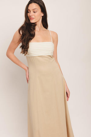QUIET LUXE MOMENT WOVEN MIDI DRESS.