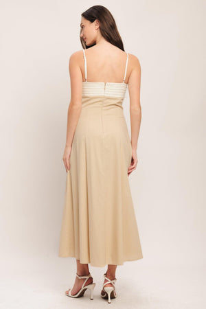 QUIET LUXE MOMENT WOVEN MIDI DRESS.