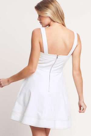 
A solid woven twill mini dress featuring straight neckline, straps, circle skirt and back zipper closure

Details:

Self : 97% Cotton 3% Spandex

Size &amp; Fit

- Model is 5`8" And Wearing Size Small
- Measurements Taken From Size Small
- Approx. Length: 34"