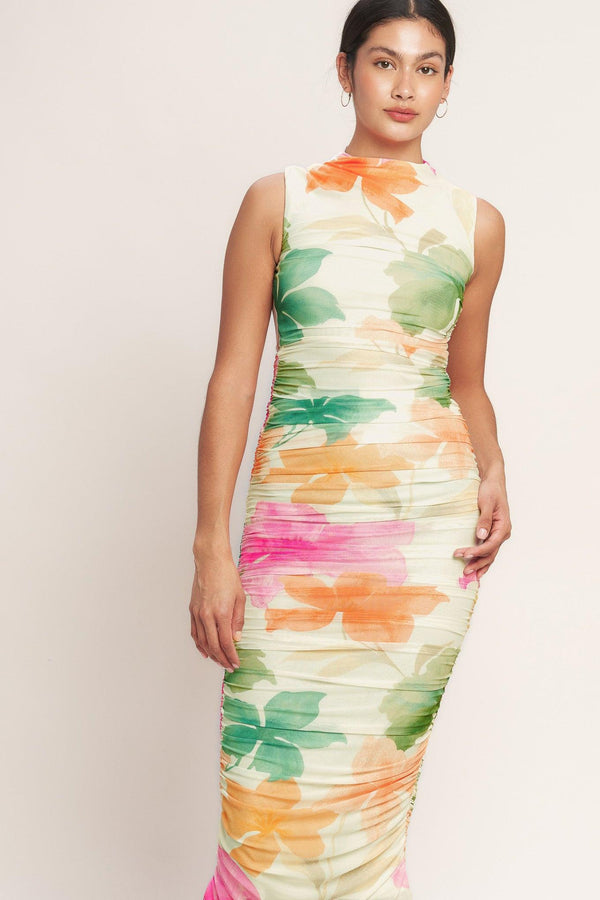 COLORFUL CONFIDENCE POWER MESH MIDI DRESS - Flying Tomato - DRESSES - Flying Tomato