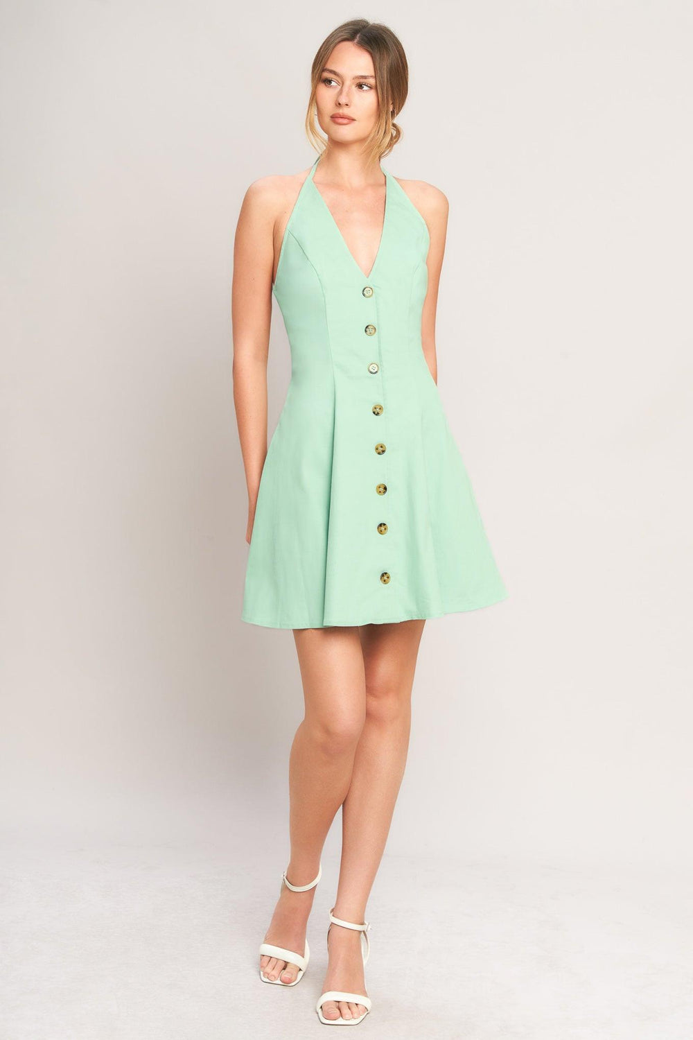 LOVELY CHARM MINT WOVEN MINI DRESS.