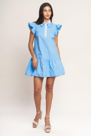 
A solid woven mini dress featuring lace inset collar, button down, ruffle sleeve with lace trim and ruffle hemline

Details:

Self : 100% Cotton
Contrast : 100% Cotton

Size &amp; Fit

- Model is 5`8" And Wearing Size Small
- Measurements Taken From Size Small
- Approx. Length: 35" FLYING TOMAOT