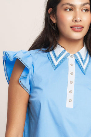 
A solid woven mini dress featuring lace inset collar, button down, ruffle sleeve with lace trim and ruffle hemline

Details:

Self : 100% Cotton
Contrast : 100% Cotton

Size &amp; Fit

- Model is 5`8" And Wearing Size Small
- Measurements Taken From Size Small
- Approx. Length: 35" FLYING TOMAOT