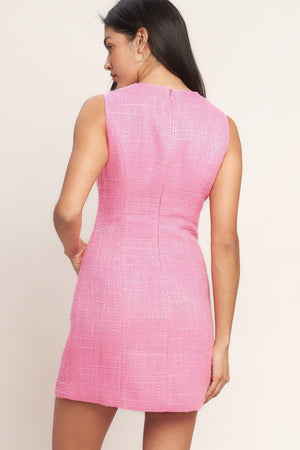 
A woven tweed mini dress featuring round neckline, sleeveless, jewel button down with pockets and back zipper closure

Details:

Self : 100% Polyester
Lining : 100% Polyester

Size &amp; Fit

- Model is 5`8" And Wearing Size Small
- Measurements Taken From Size Small
- Approx. Length: 35" Flying Tomato
