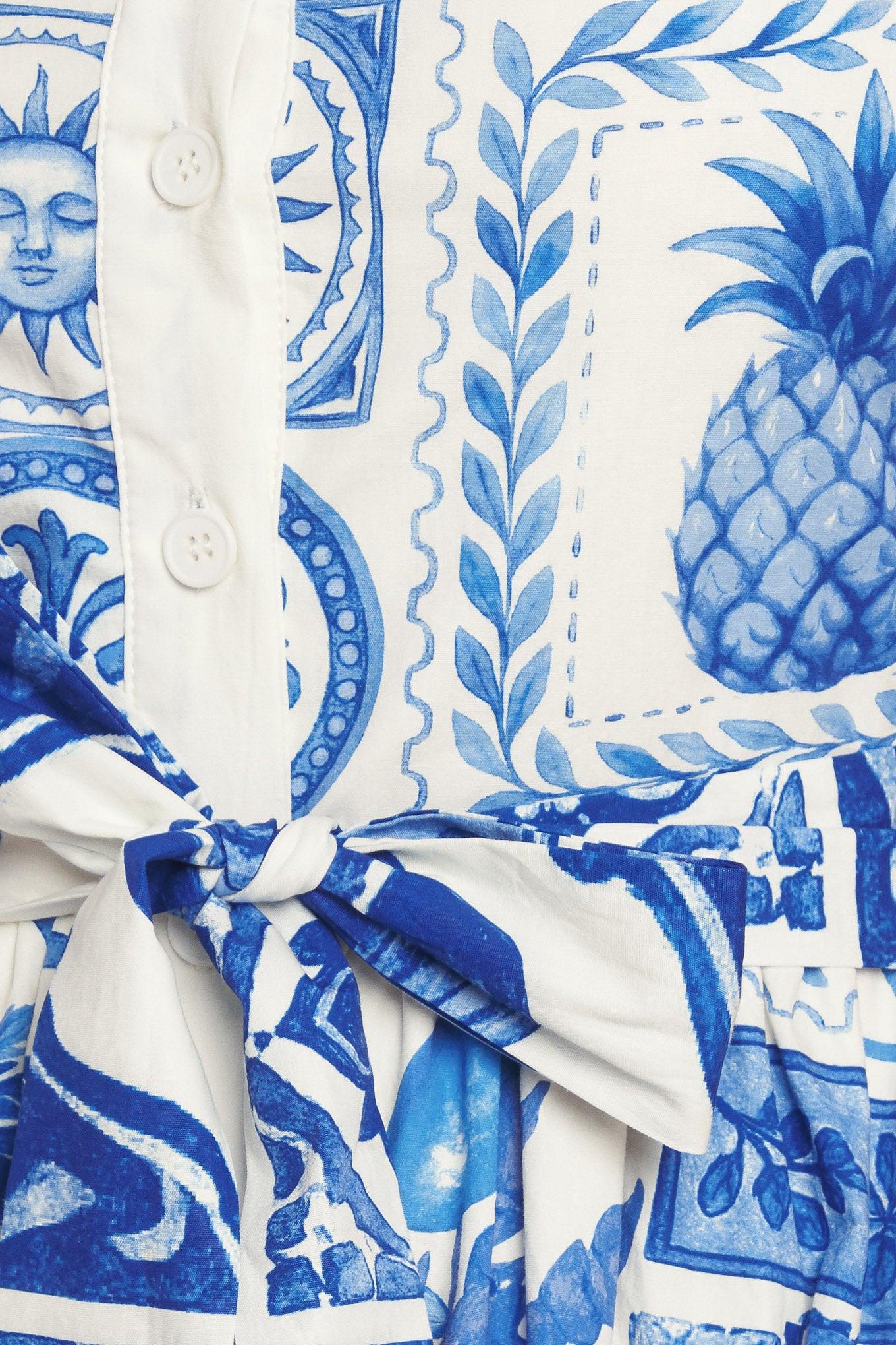 blue majolica dress Maxi charm in Majolica print cotton dress L / EU38 / US8