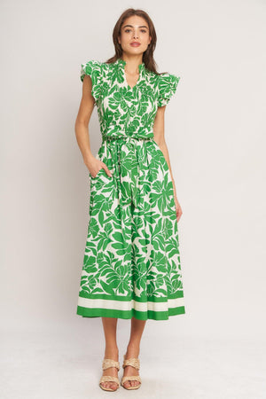 BLOOM ENERGY WOVEN MIDI DRESS.