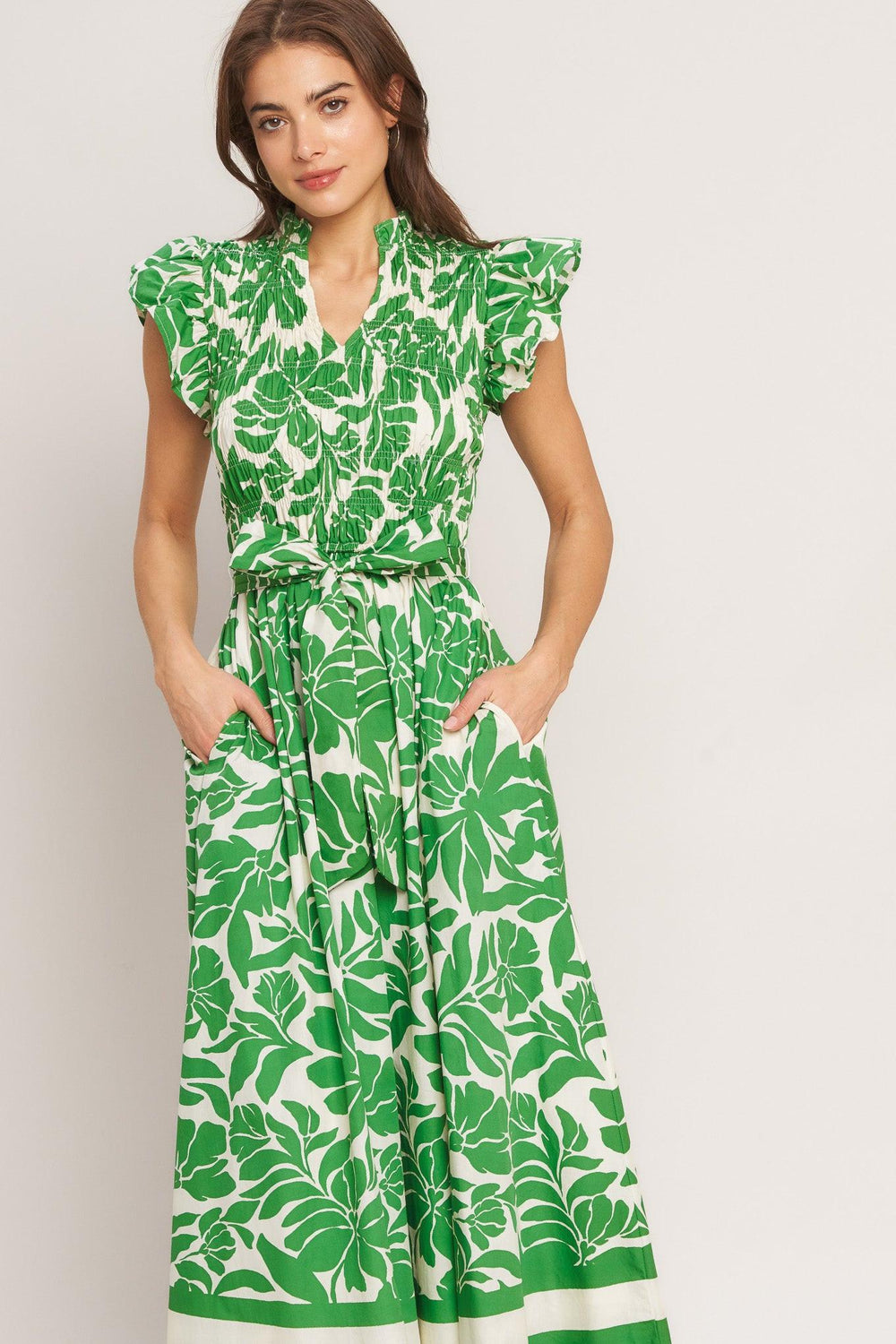BLOOM ENERGY WOVEN MIDI DRESS.