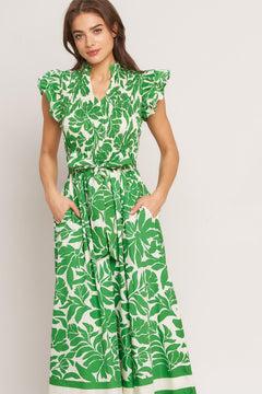BLOOM ENERGY WOVEN MIDI DRESS.