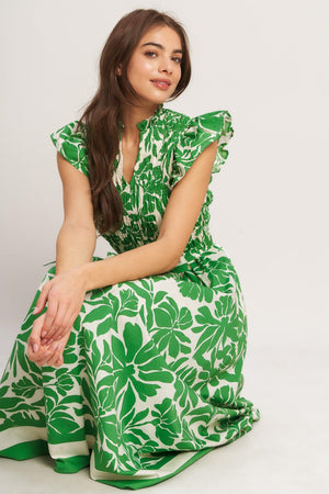 BLOOM ENERGY WOVEN MIDI DRESS.