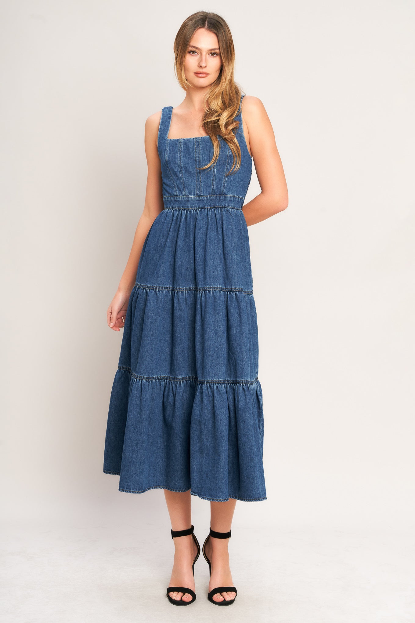 EVERYDAY ROMANCE DENIM MIDI DRESS