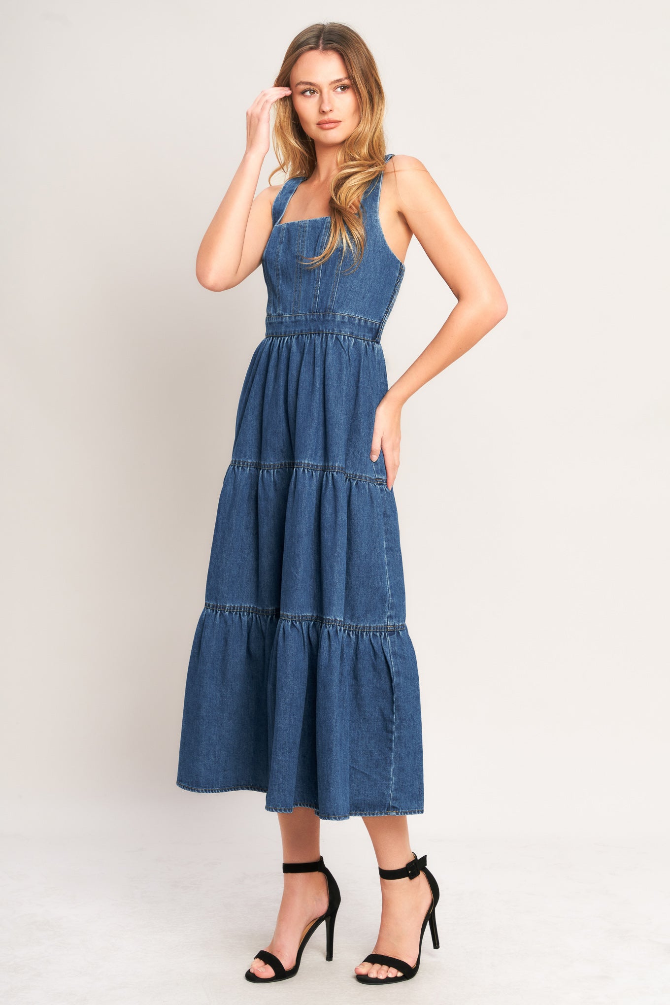 EVERYDAY ROMANCE DENIM MIDI DRESS