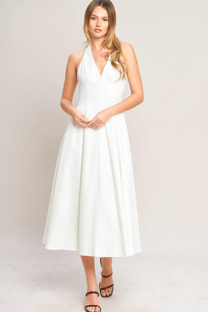 SERENE MOMENT WOVEN MIDI DRESS.