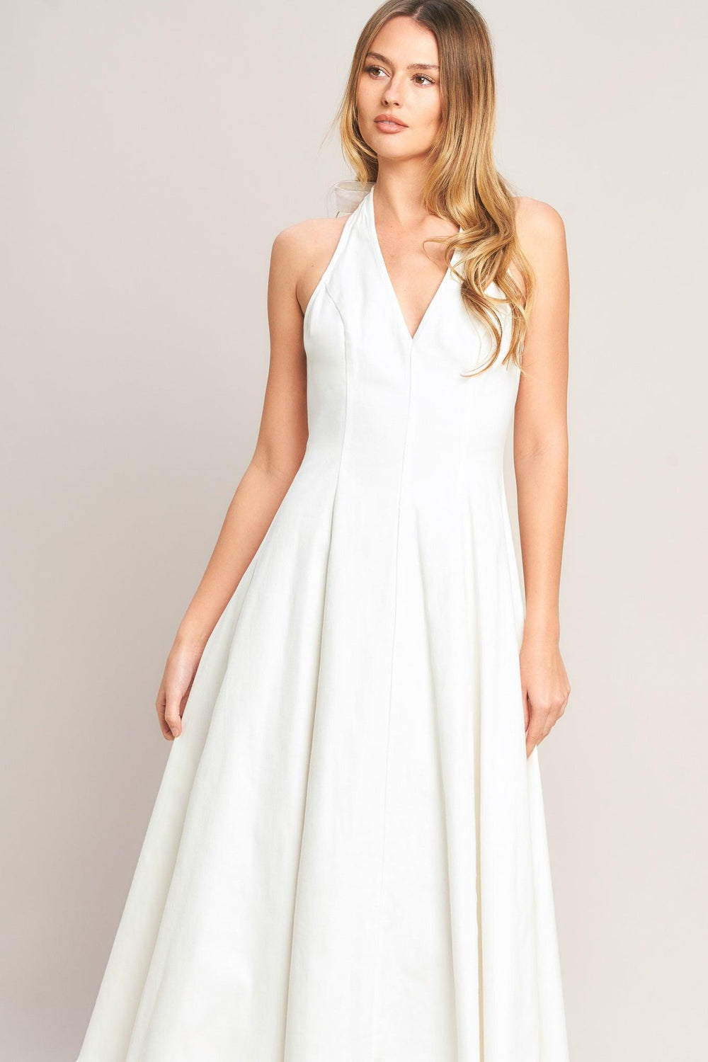 SERENE MOMENT WOVEN MIDI DRESS.