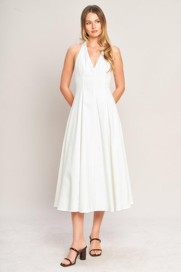 SERENE MOMENT WOVEN MIDI DRESS.