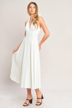 SERENE MOMENT WOVEN MIDI DRESS.
