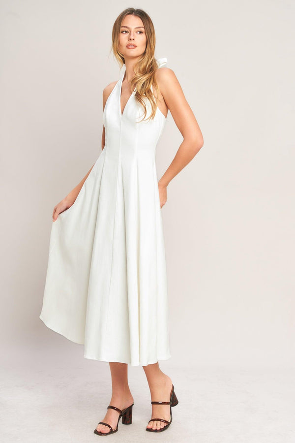 SERENE MOMENT WOVEN MIDI DRESS.