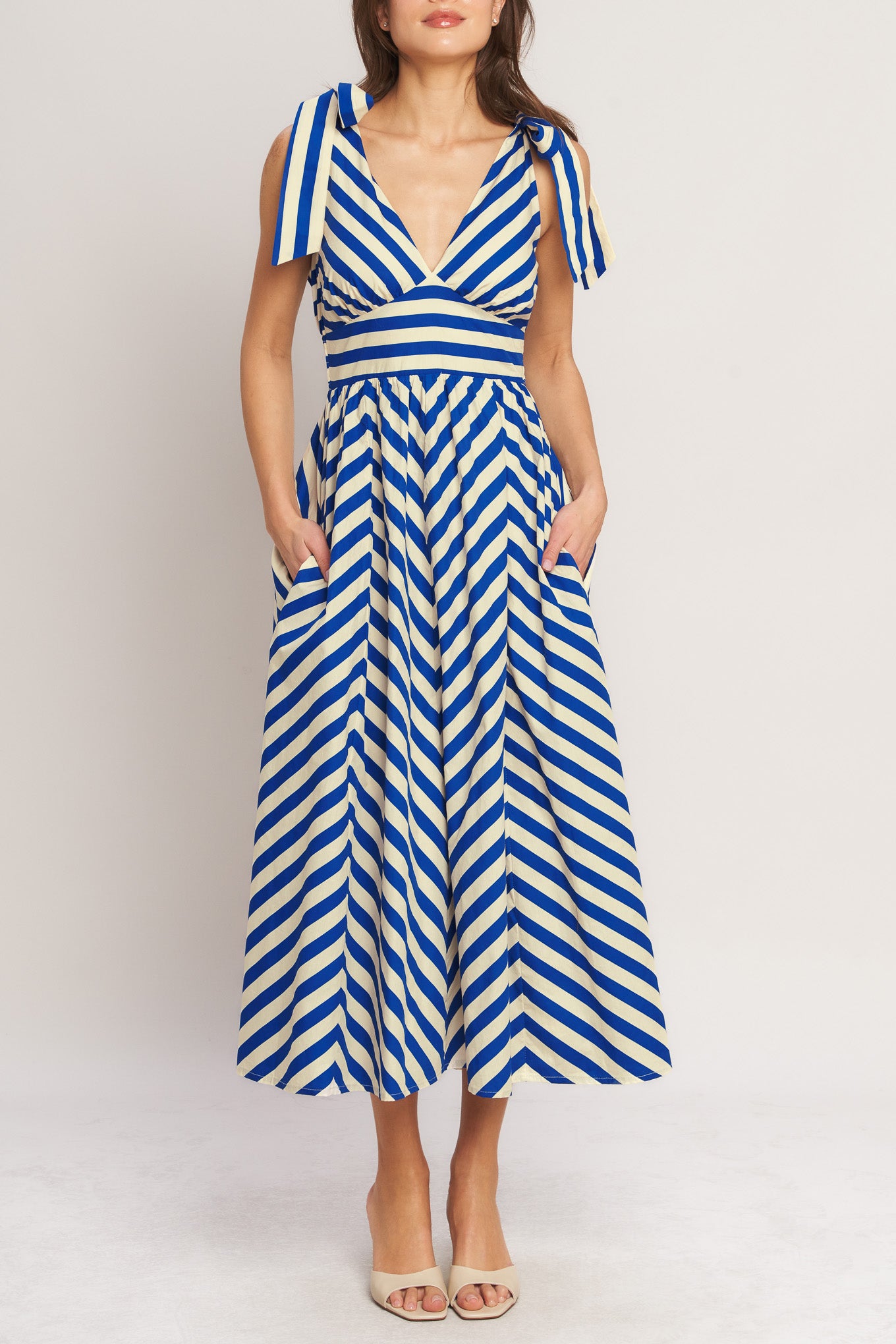 BLUE VOYAGE STRIPE WOVEN MIDI DRESS