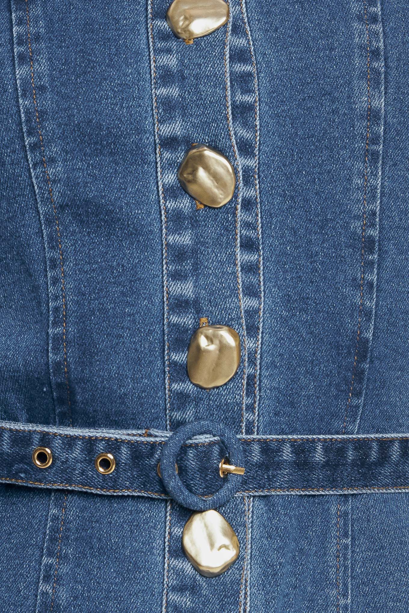 A washed denim mini dress featuring round neckline, sleeveless, button down, self belt and circle skirt

Details:

Self: 70% Cotton 28% Polyester 2% Spandex

Size & Fit

- Model is 5`8" And Wearing Size Small
- Measurements Taken From Size Small
- Approx. Length: 51"