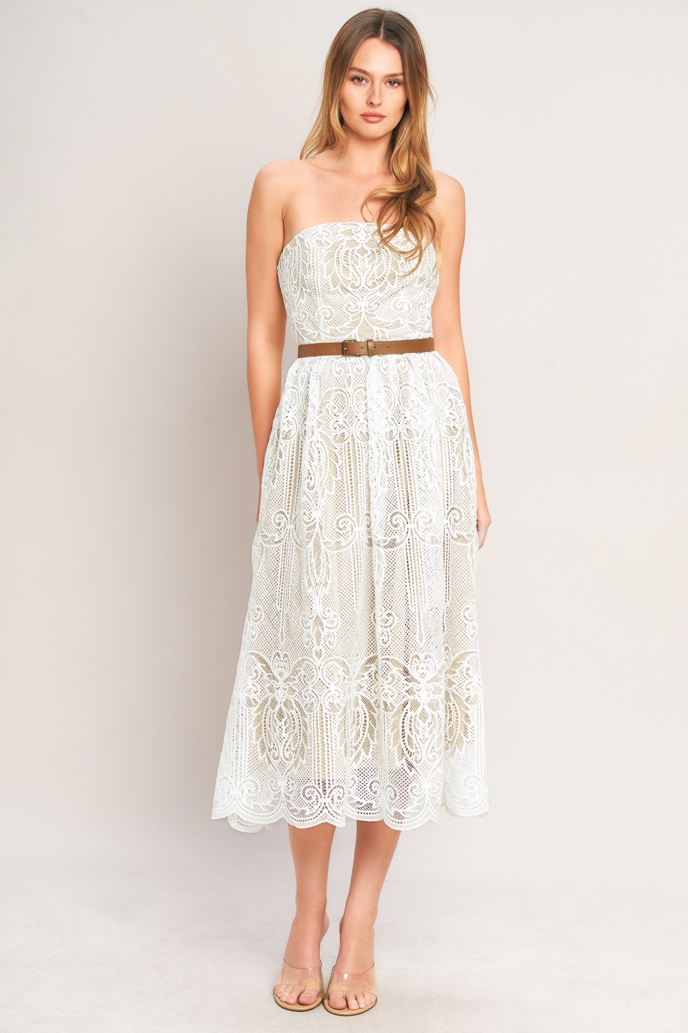 ELEGANT GARDEN WOVEN LACE MIDI DRESS