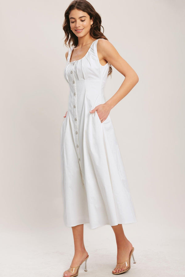 SEASIDE BRUNCH WOVEN MIDI DRESS.