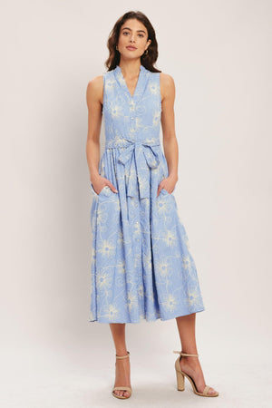 SUMMER SKETCH FLORA WOVEN MIDI DRESS.