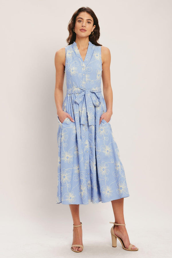 SUMMER SKETCH FLORA WOVEN MIDI DRESS.