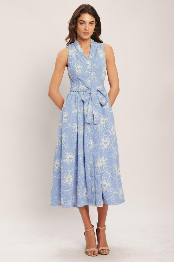 SUMMER SKETCH FLORA WOVEN MIDI DRESS.