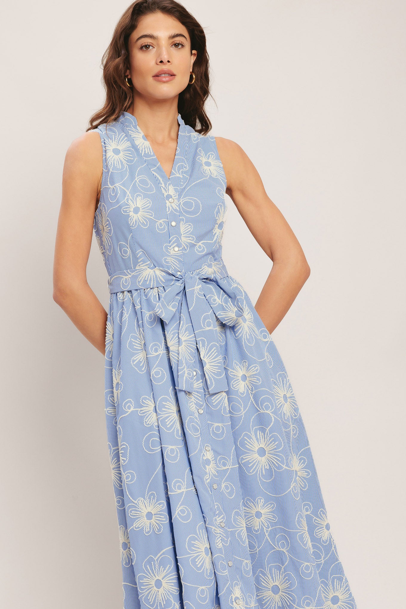 SUMMER SKETCH FLORA WOVEN MIDI DRESS