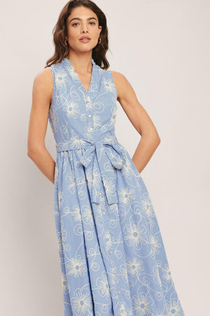 SUMMER SKETCH FLORA WOVEN MIDI DRESS.