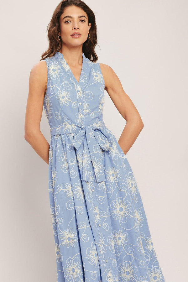SUMMER SKETCH FLORA WOVEN MIDI DRESS.