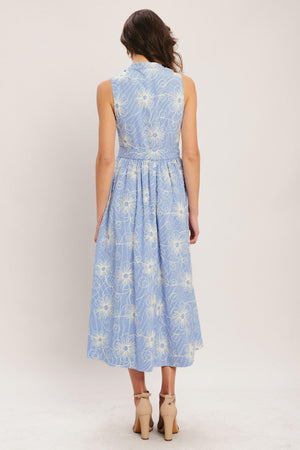 SUMMER SKETCH FLORA WOVEN MIDI DRESS.