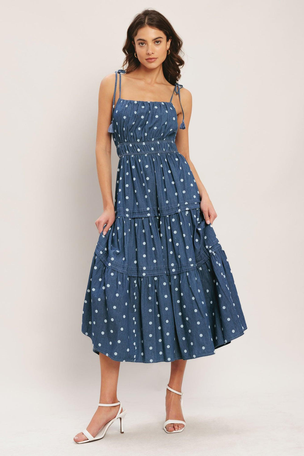 NAUTICAL DOT DENIM MIDI DRESS.