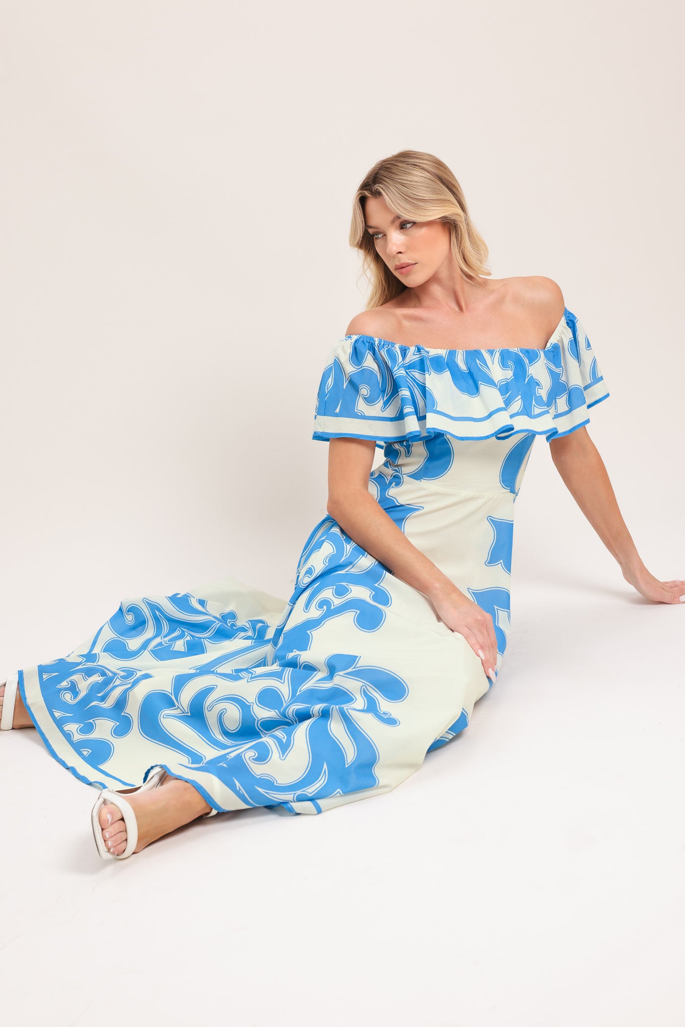 flying tomato maxi dress TWILIGHT WILDFLOWER WOVEN L DEEP PURPLE / L line skirt for a universally flattering silhouette Silhouette FLYING TOMATO Ruffle Trim Maxi