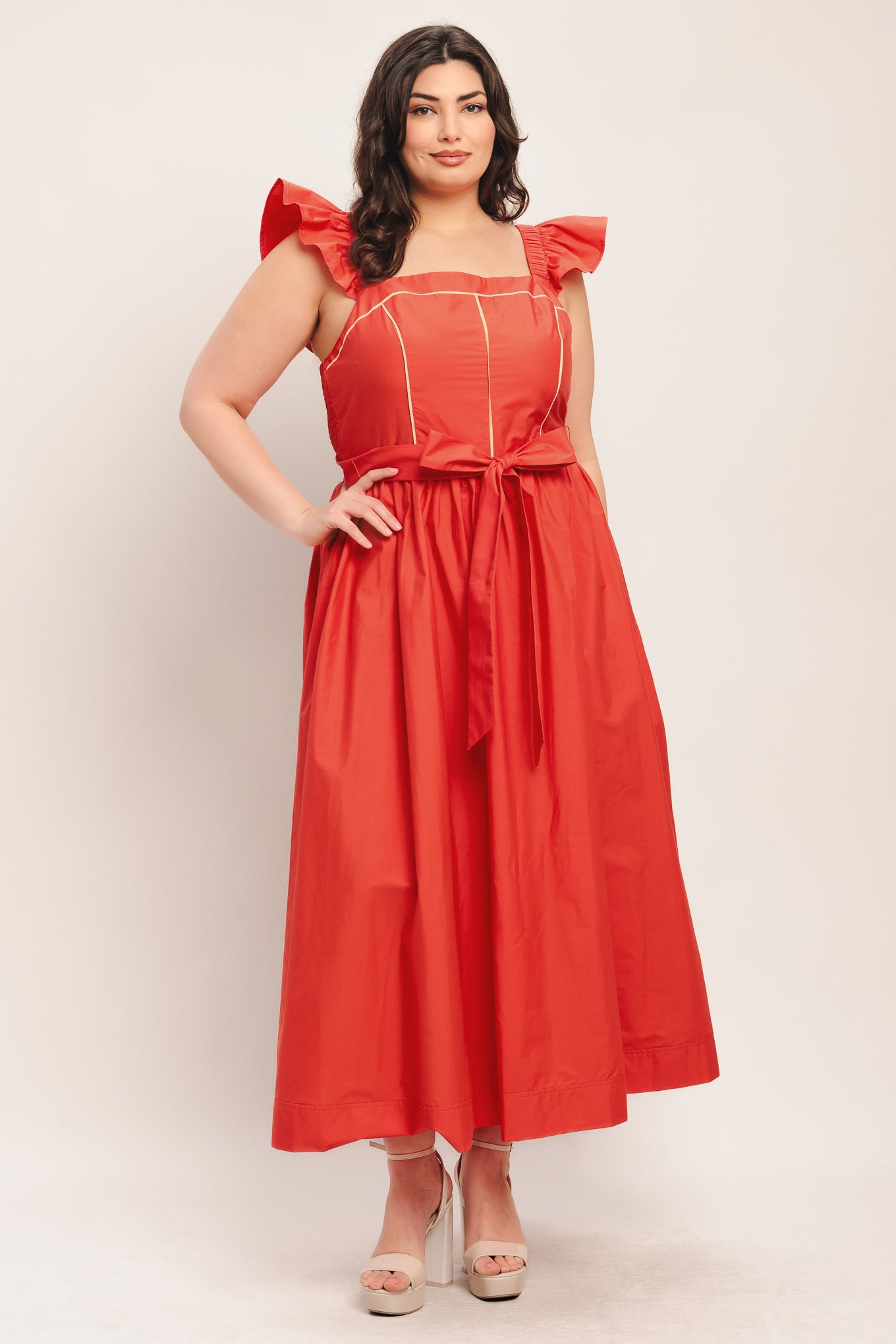 SUNSET ROMANCE WOVEN MIDI DRESS | PLUS