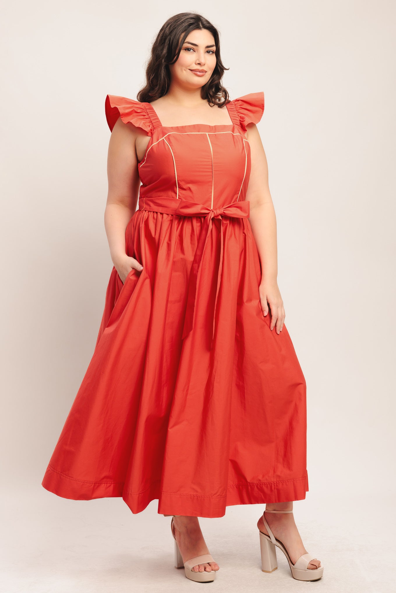SUNSET ROMANCE WOVEN MIDI DRESS | PLUS