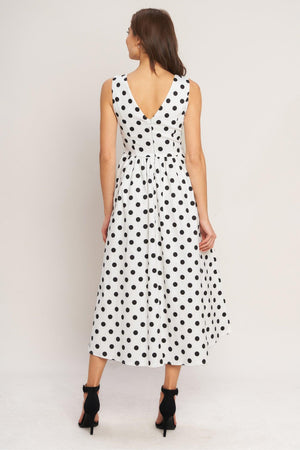 VINTAGE WHISPER POLKA WOVEN MIDI DRESS.