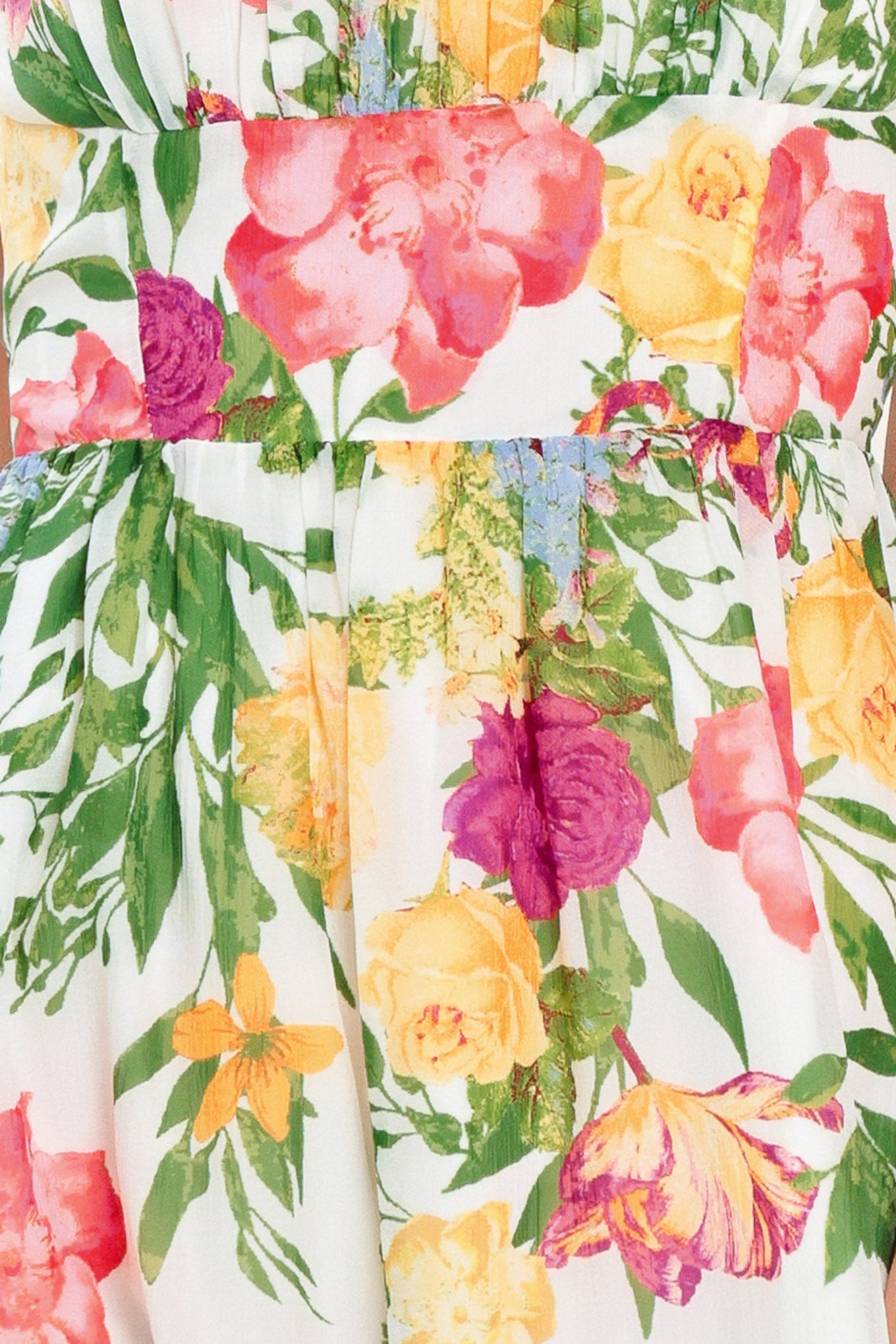 Close up of white floral midi dress | Flying Tomato