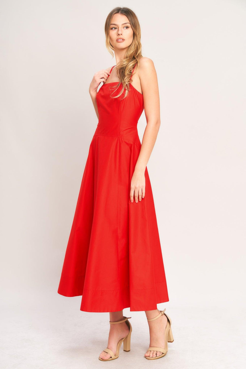 SUMMER CITY WOVEN MIDI DRESS.