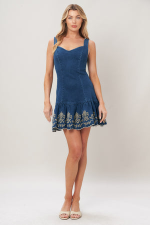 VINTAGE WAVE DENIM MINI DRESS.