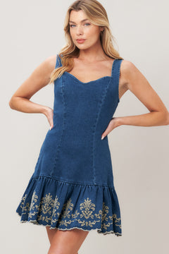 VINTAGE WAVE DENIM MINI DRESS.