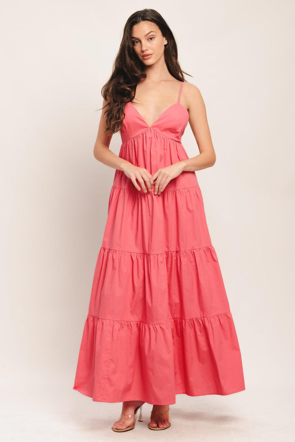 
A solid woven ankle dress featuring cami top, tiered skirt and bare back

Details:

Self : 100% Cotton
Lining : 100% Polyester

Size &amp; Fit

- Model is 5`8" And Wearing Size Small
- Measurements Taken From Size Small
- Approx. Length: 55"