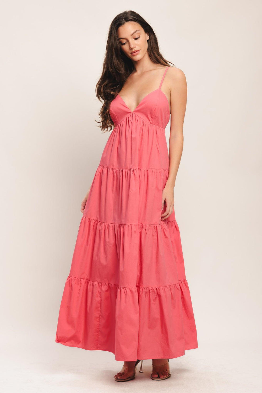 
A solid woven ankle dress featuring cami top, tiered skirt and bare back

Details:

Self : 100% Cotton
Lining : 100% Polyester

Size &amp; Fit

- Model is 5`8" And Wearing Size Small
- Measurements Taken From Size Small
- Approx. Length: 55"